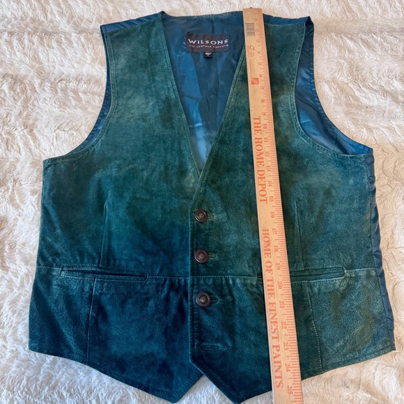 Vintage 80s Wilsons Green Suede Vest Leather Western Rockabilly Tailored medium - Picture 2 of 6